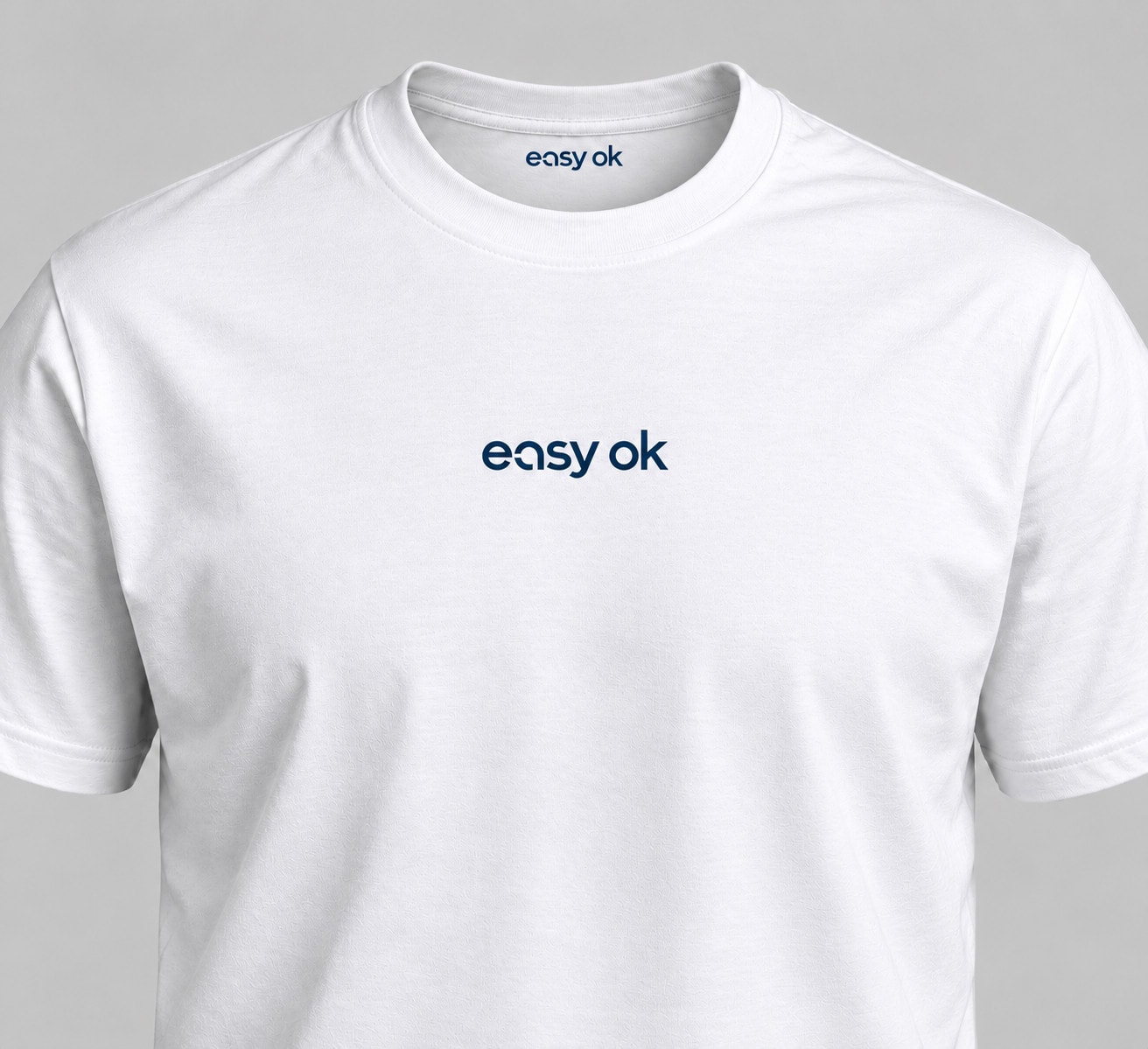White T-shirt with the easy ok wordmark centred on the chest.